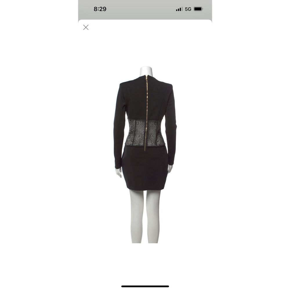 BALMAIN Black Paisley Lace Long Sleeve Corset Mini Dress Size 6 - Picture 2 of 14